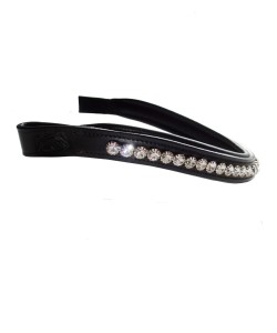 PLR Black Leather Browband "White Crystals" - Cob