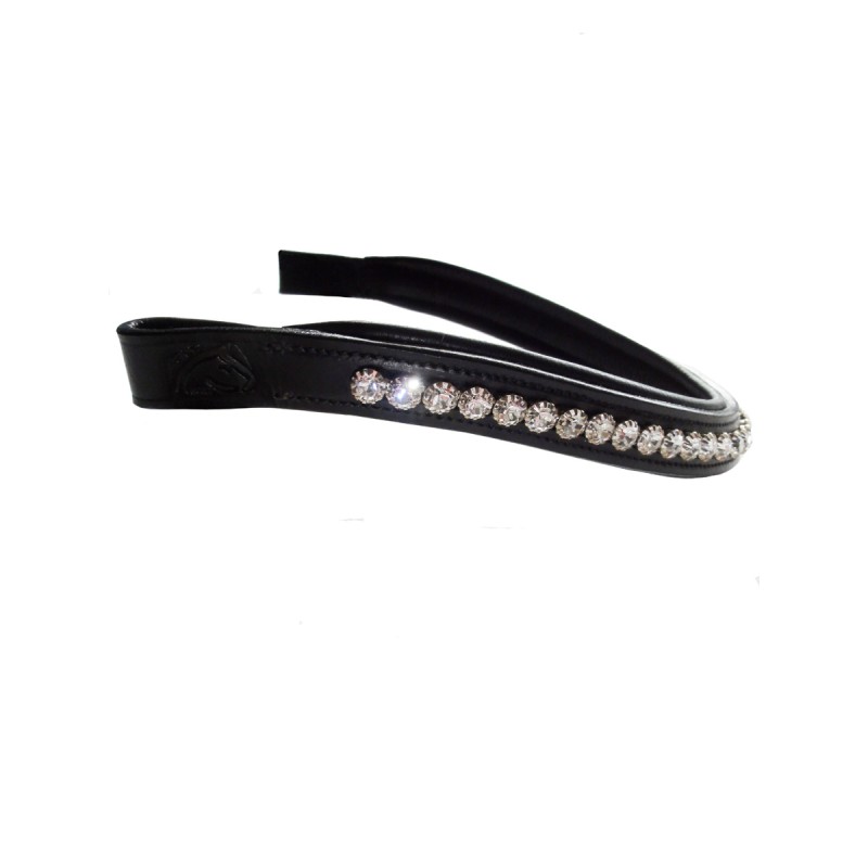 Frontal Cuir Noir "Cristaux Blancs" PLR Equitation - Cob