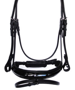 Bridon Anatomique PLR Equitation - Cuir Noir Verni - Taille Cob