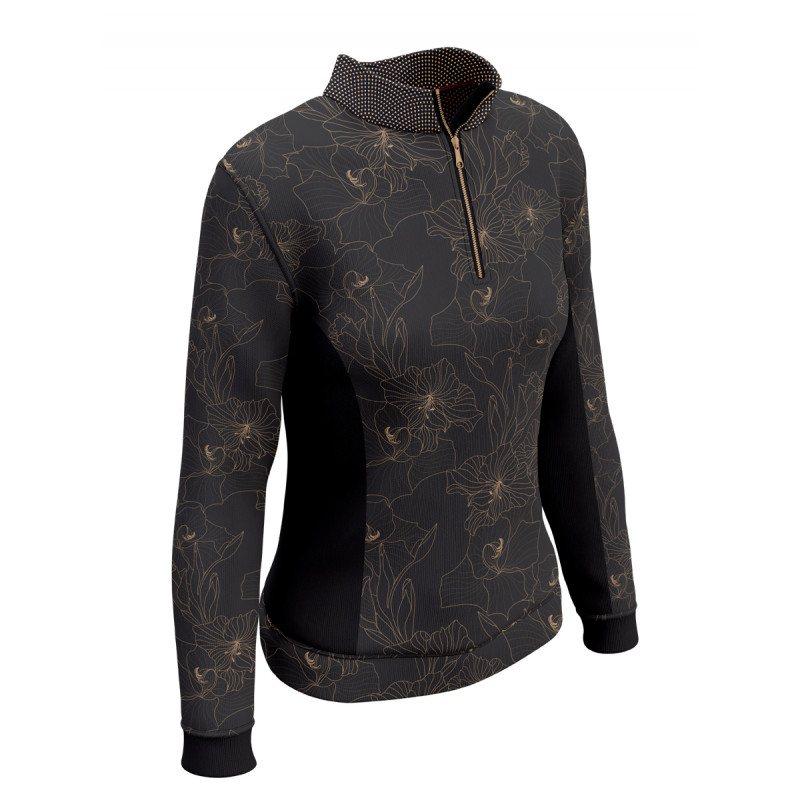 Black Gold Orchard technical riding polo shirt, long sleeve, by Lamée