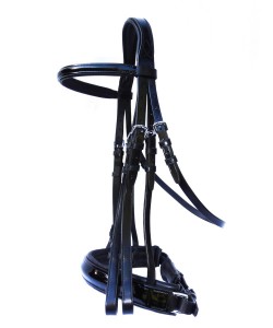 PLR Anatomic Double Bridle - Black English Leather with Patent