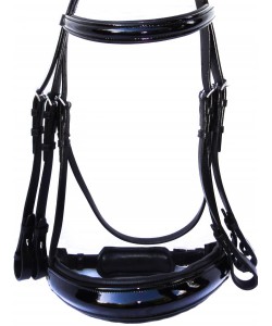PLR Anatomic Double Bridle - Black English Leather with Patent